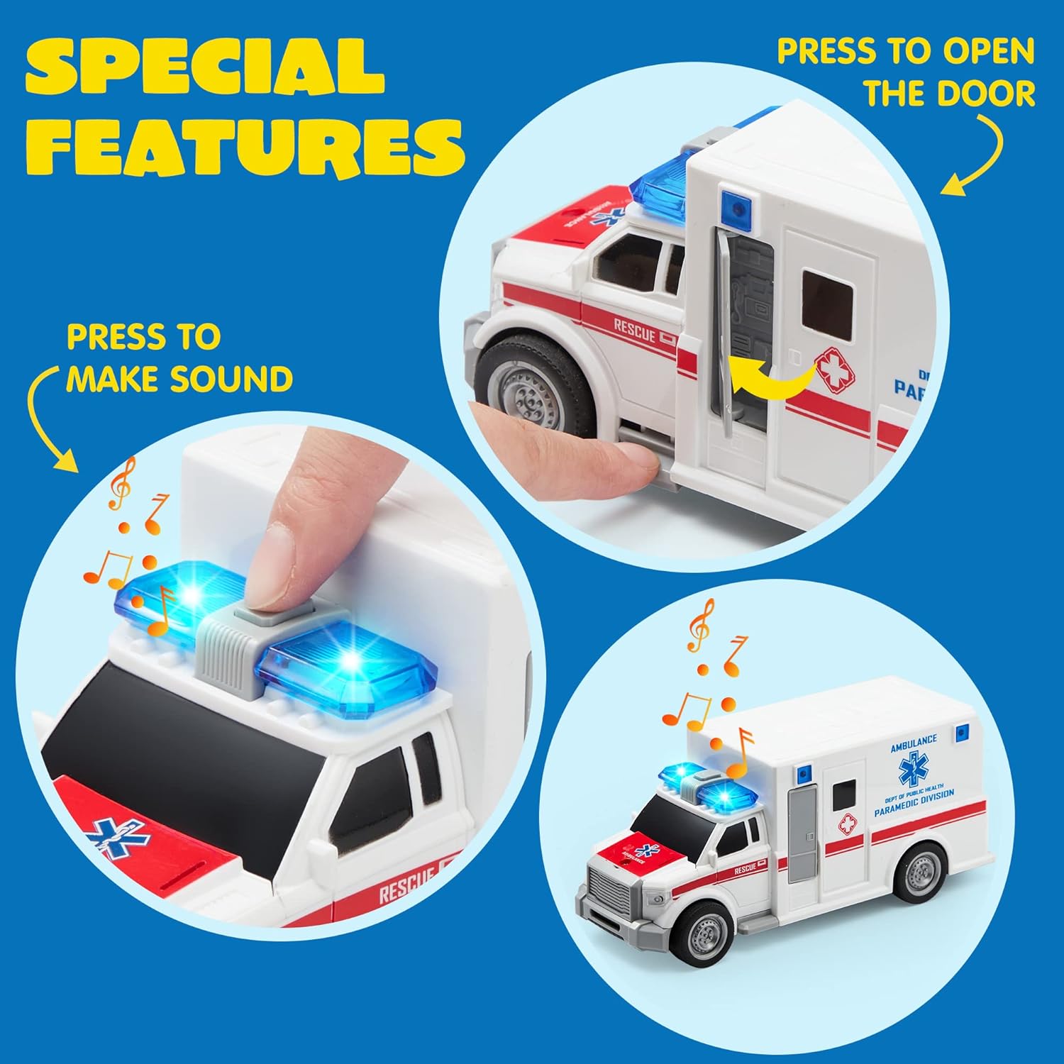 JOYIN 4 Packs Emergency Vehicle Toy Playsets, Friction Powered Vehicles with Light and Sound, Including Fire Truck, Ambulance, Play Police Car and Helicopter, Christmas Toddler Kids Boys Gifts Nirvana Guru