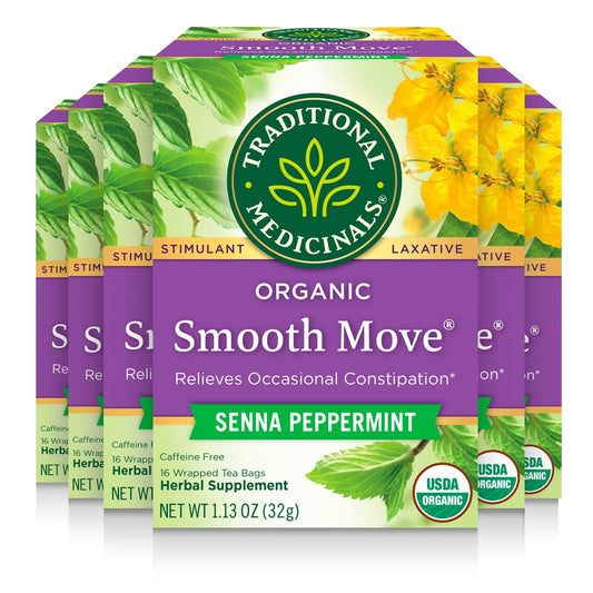 Traditional Medicinals Tea, Organic Smooth Move Peppermint, Relieves Occasional Constipation, Senna, 16 Tea Bags - Nirvana Guru