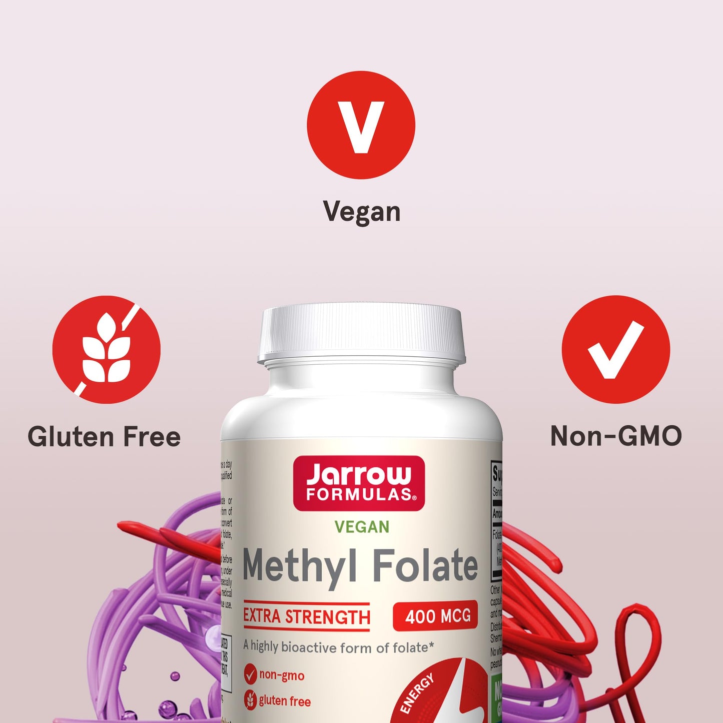 Jarrow Formulas Extra Strength Methyl Folate 400 mcg, Dietary Supplement for Cardiovascular and Neurologic Health Support, 60 Veggie Capsules, 60 Day Supply - Nirvana Guru