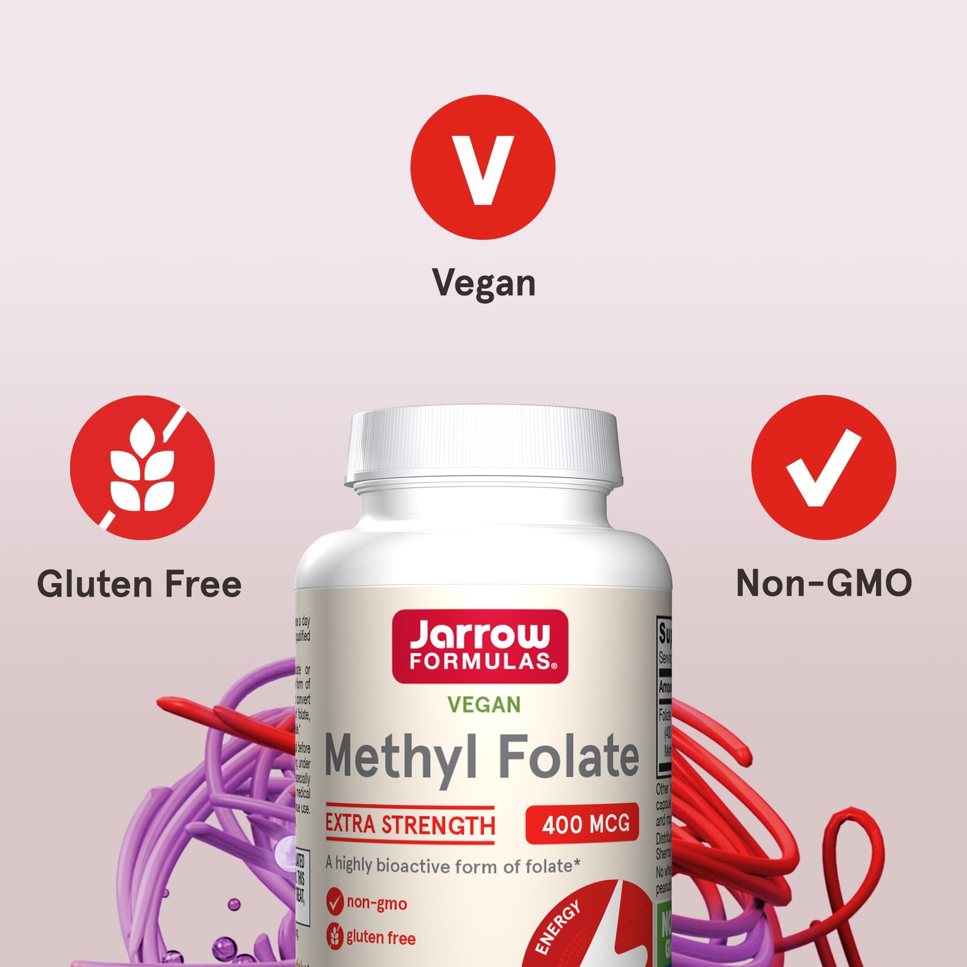 Jarrow Formulas Extra Strength Methyl Folate 400 mcg, Dietary Supplement for Cardiovascular and Neurologic Health Support, 60 Veggie Capsules, 60 Day Supply - Nirvana Guru