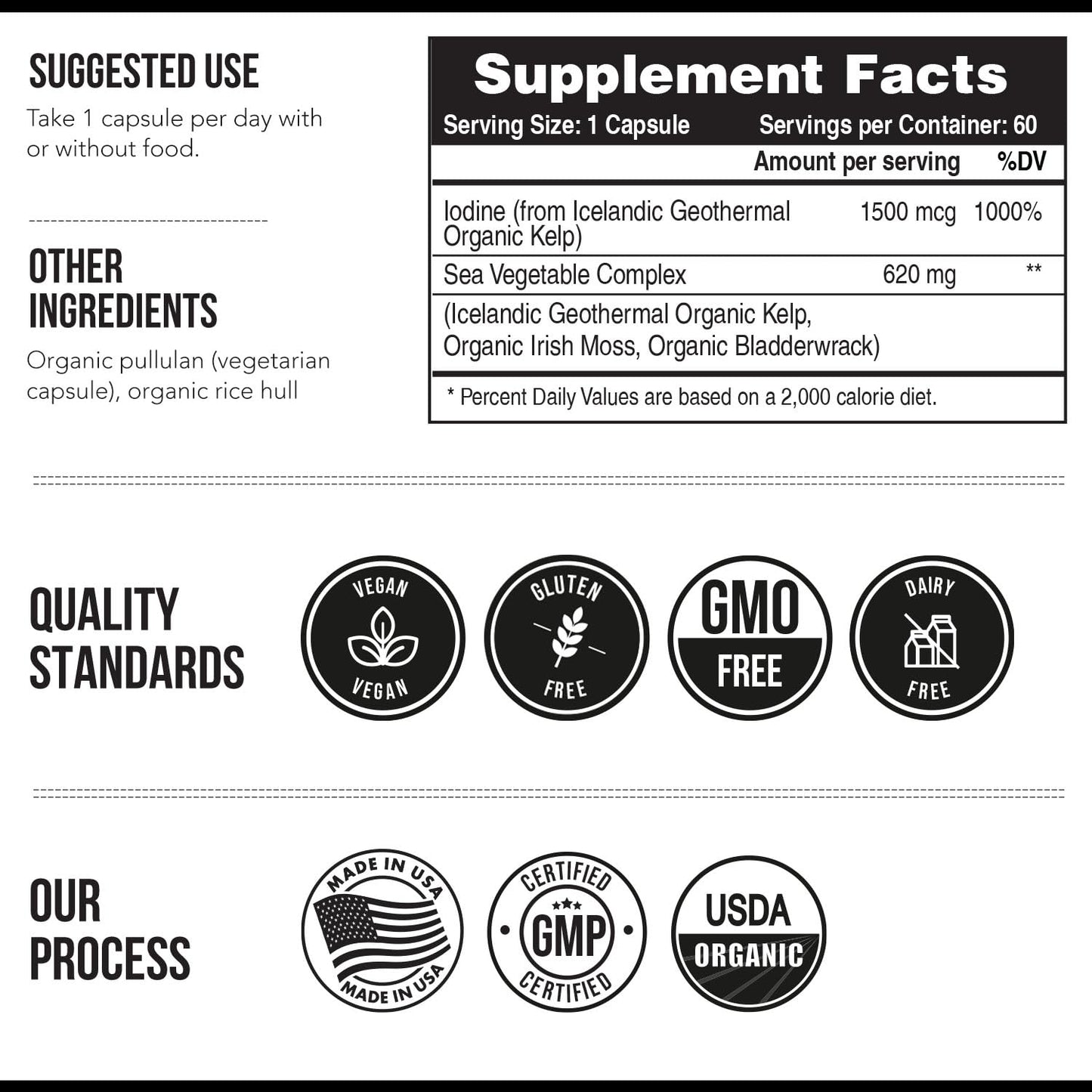 Organic Iodine Supplement from Sea Vegetable Complex, Whole Food & Raw Form - Iodine Plus Trace Mineral Complex – Contains Purest Icelandic Sea Kelp, Irish Moss & Bladderwrack (250 mcg) Nirvana Guru
