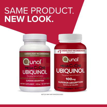 Qunol Mega Ubiquinol 100mg CoQ10, Superior Absorption, Patented Water and Fat Soluble Natural Supplement Form of Coenzyme Q10, Antioxidant for Heart Health, 100 Count Softgels Nirvana Guru