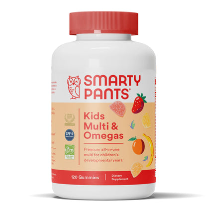 SmartyPants Kids Multivitamin Gummies - Improved Formula: Omega 3 (DHA/EPA), Vitamins D3, C, B12, B6, Vitamin A, K & Zinc, Gluten Free, Three Fruit Flavors, 60 Count (30 Day Supply)