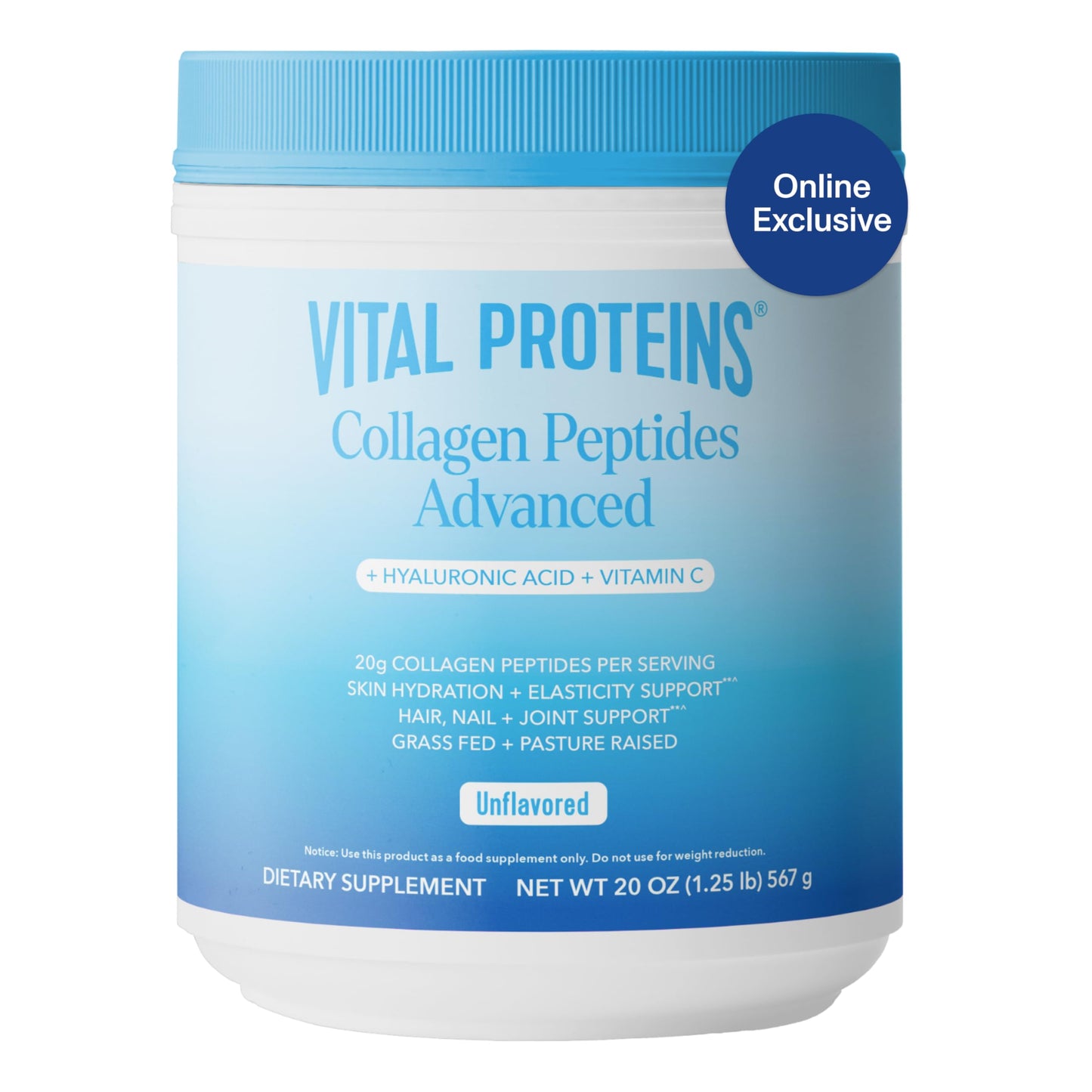 Vital Proteins Collagen Peptides Powder Advanced with Hyaluronic Acid & Vitamin C, Collagen Supplements, Unflavored, 13 Servings - Nirvana Guru