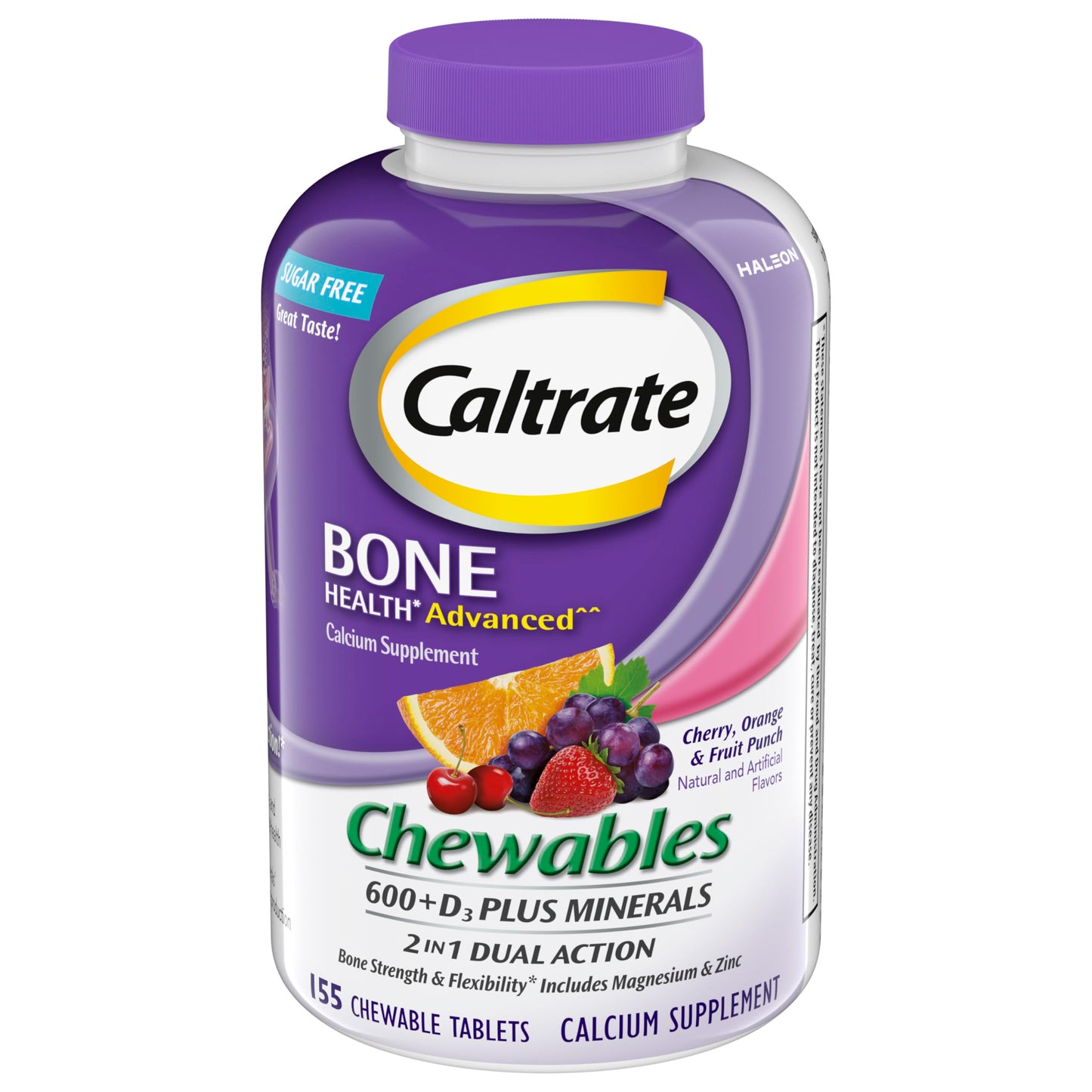 Caltrate Chewables 600 +D3 Plus Minerals Calcium and Vitamin D, Sugar Free, Cherry, Orange and Fruit Punch, 155 count Nirvana Guru