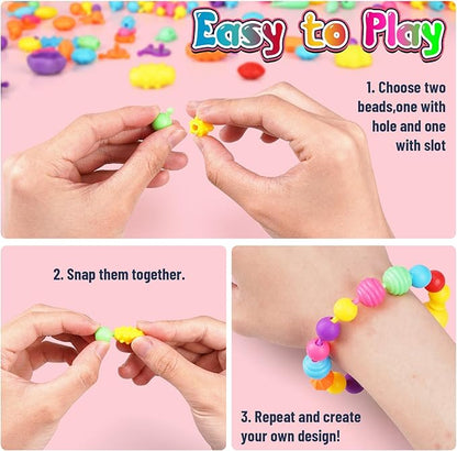 FUNZBO 520+ Snap Pop Beads - Jewelry Making Kit for Kids, Arts and Crafts for Kids Ages 4-8, Toys for 3 4 5 6 Years Old Girls Birthday Gifts Ideas, Bracelet Necklace Ring Snap Set for Little Girls nirvanaguru