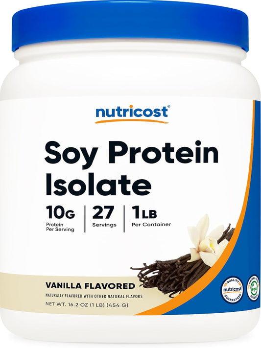Nutricost Soy Protein Isolate Powder, 1 LB Vanilla - 10 Grams of Protein Per Serving, Vegan, GMO-Free & Gluten Free - Nirvana Guru