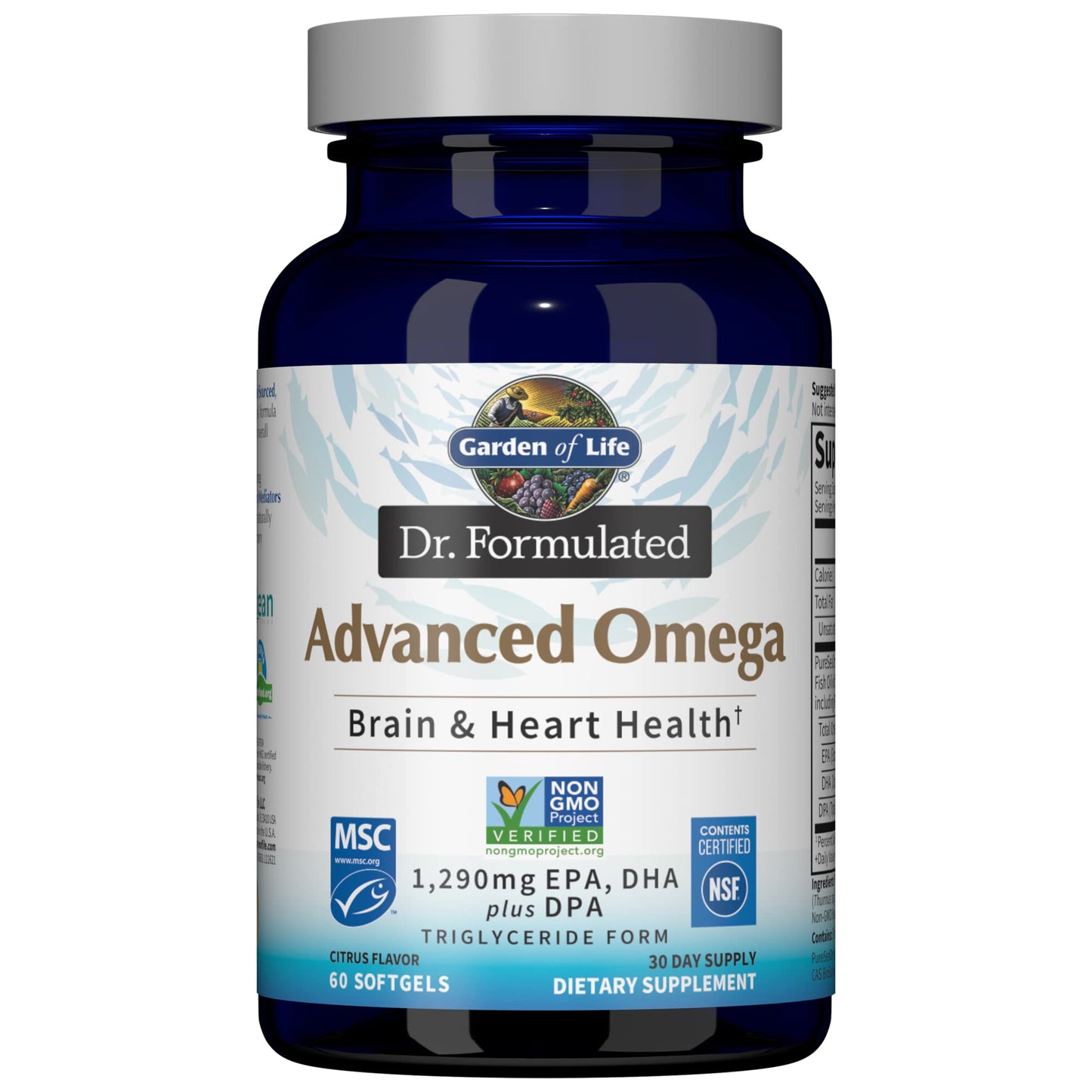 Garden of Life Dr. Formulated Advanced Omega Fish Oil - Lemon, 1,290mg EPA, DHA + DPA in Triglyceride Form, Single Source Omega 3 Supplement for Ultimate Brain & Heart Health, Non-GMO, 180 Softgels - Nirvana Guru