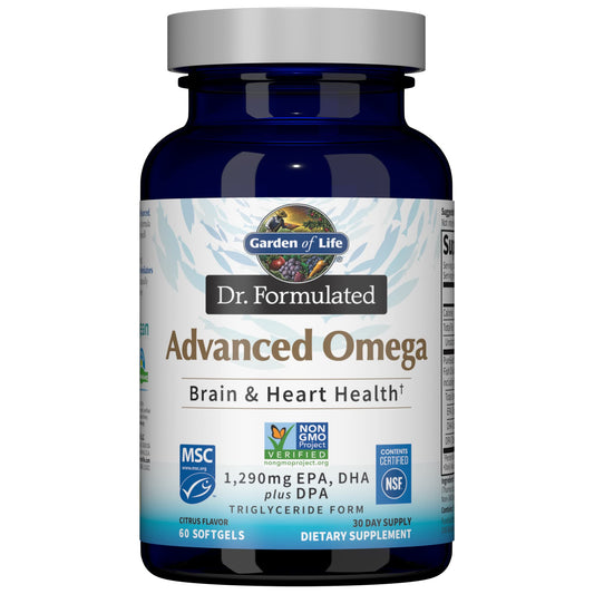 Garden of Life Dr. Formulated Advanced Omega Fish Oil - Lemon, 1,290mg EPA, DHA + DPA in Triglyceride Form, Single Source Omega 3 Supplement for Ultimate Brain & Heart Health, Non-GMO, 180 Softgels - Nirvana Guru