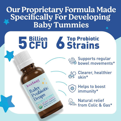 Lovebug Award Winning USDA Organic Probiotic for Infants & Babies | Helps with Colic, Reflux, Diarrhea, Constipation & Gas | Multi-Strain 5 Billion CFU | Liquid Drops | Ages 0-24 Months Nirvana Guru