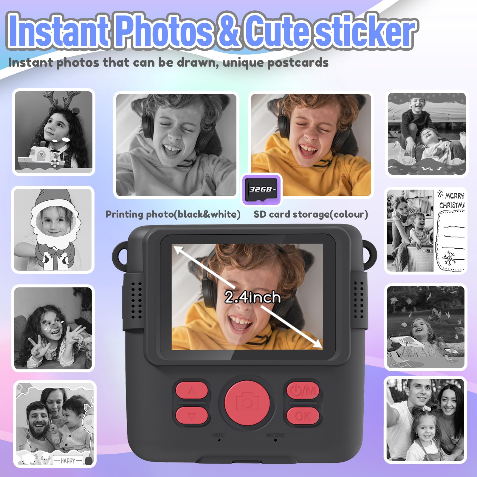 Kids Camera Instant Print, Christmas Birthday Gifts for Kids Age 3-12, Selfie Digital Camera with 1080P Videos,Toddler Portable Travel Cameras Toy for 4 5 6 7 8 9 Year Old Boys Girls-Blue Nirvana Guru