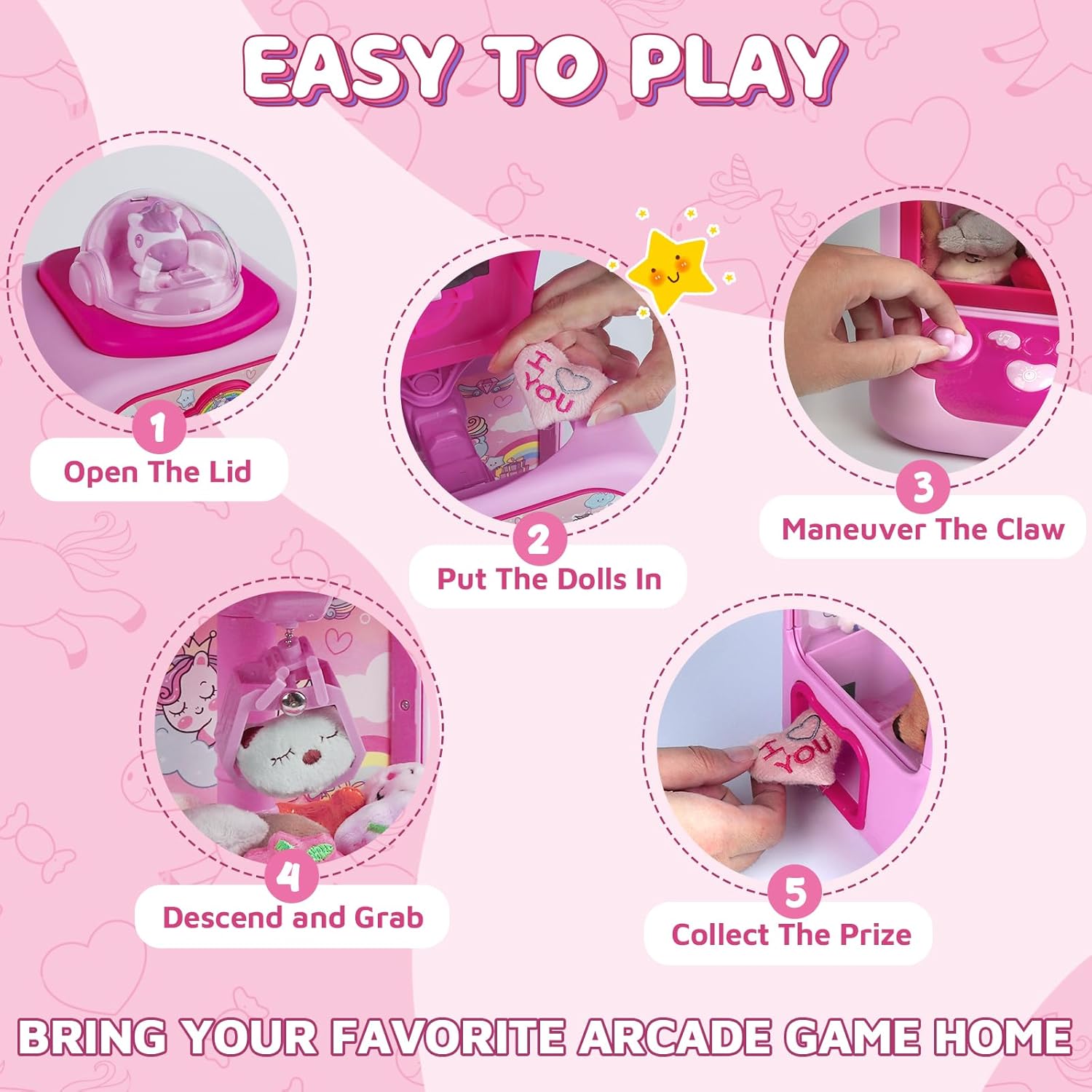 Claw Machine for Kids, Mini Vending Machine Girls Unicorn Toys, Candy Grabber Prize Dispenser with Sound & 20 Mini Plush Toys, Electronic Arcade Game Indoor Toy for Home Party Birthday Gifts Nirvana Guru