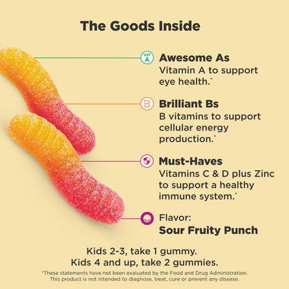 OLLY Kids Multivitamin Gummy Worms, Overall Health and Immune Support, Vitamins and Minerals A, C, D, E, Bs and Zinc, Chewable Supplement, Sour Fruit Punch, 45 Day Supply (70 Count) Nirvana Guru
