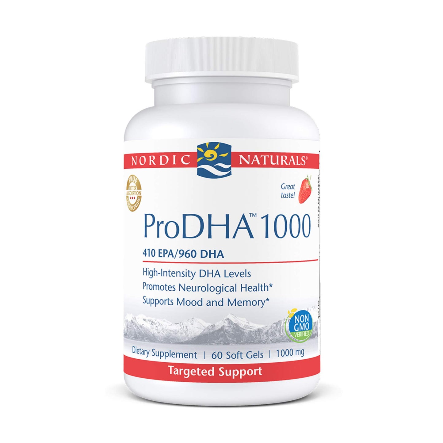 Nordic Naturals ProDHA 1000, Strawberry - 120 Soft Gels - 1660 mg Omega-3 - High-Intensity DHA Formula for Neurological Health, Mood & Memory - Non-GMO - 60 Servings - Nirvana Guru