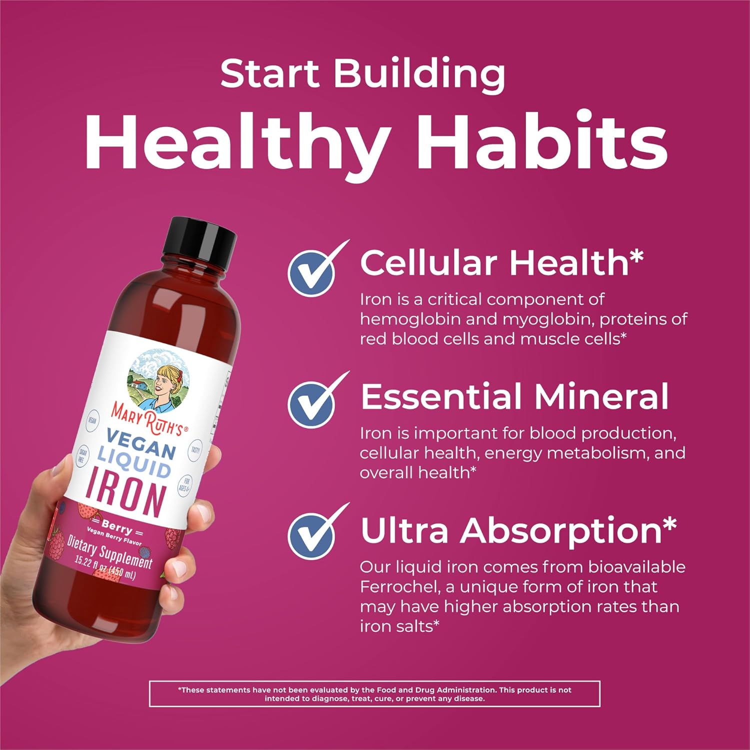 MaryRuth Organics Iron Supplement for Women Men & Kids, Liquid Iron Supplement for Women Men & Kids, Iron for Healthy Blood & Oxygen, Ages 4 & Up, Sugar Free, Vegan, Non-GMO, Gluten Free, 15.22 Fl Oz - Nirvana Guru