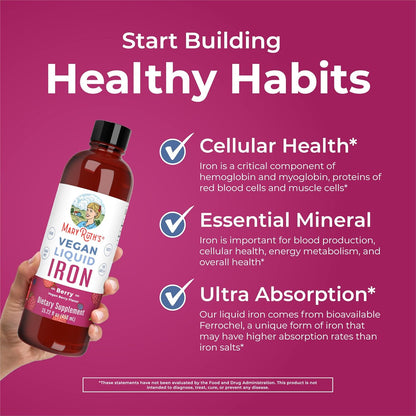 MaryRuth Organics Iron Supplement for Women Men & Kids, Liquid Iron Supplement for Women Men & Kids, Iron for Healthy Blood & Oxygen, Ages 4 & Up, Sugar Free, Vegan, Non-GMO, Gluten Free, 15.22 Fl Oz - Nirvana Guru