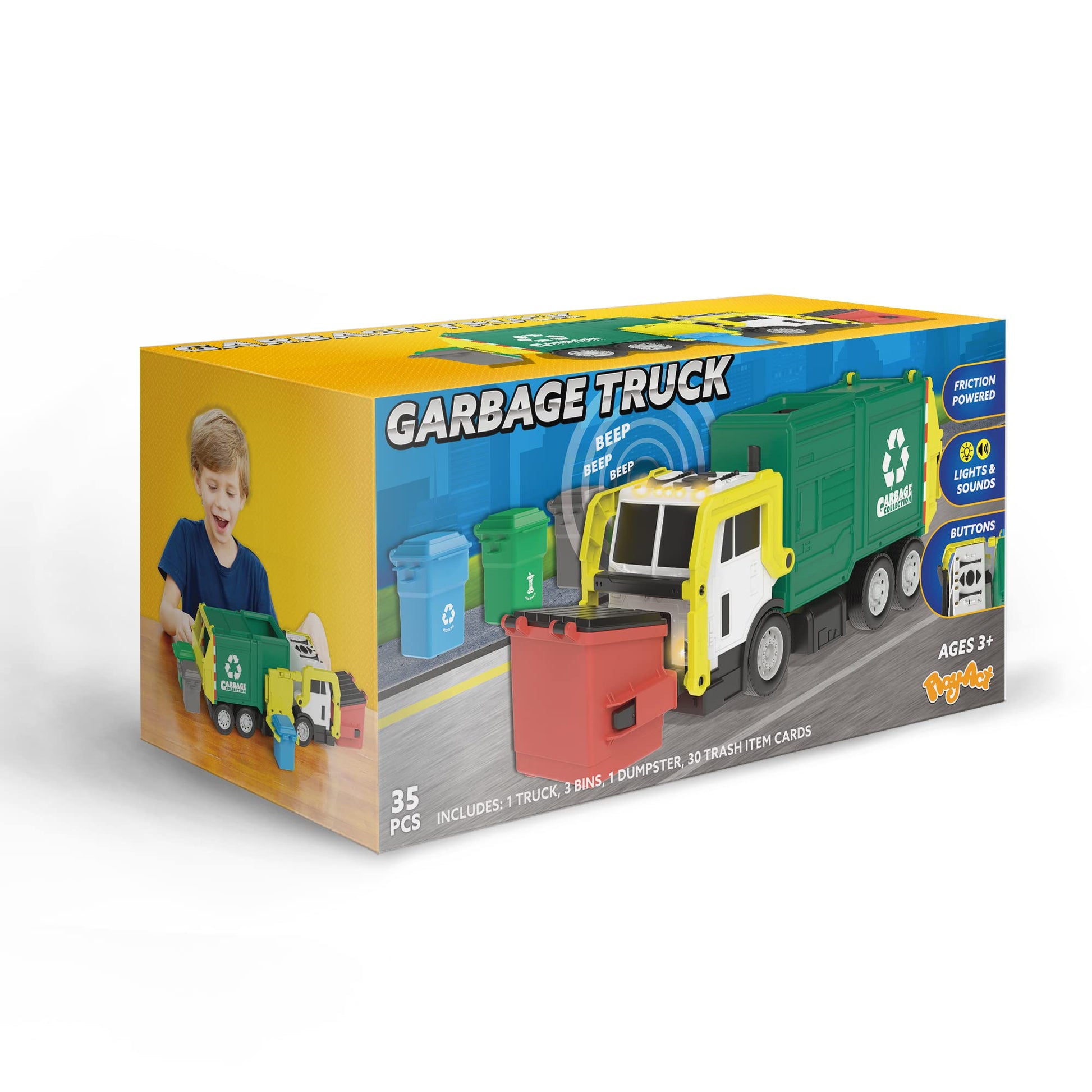 JOYIN Large Friction Powered Garbage Truck Toy Set, Includes Dumpster, Trash Bins, and Learning Cards for Kids, Boy Toys Birthday Gift for Boys Girls Kids Toddler Nirvana Guru