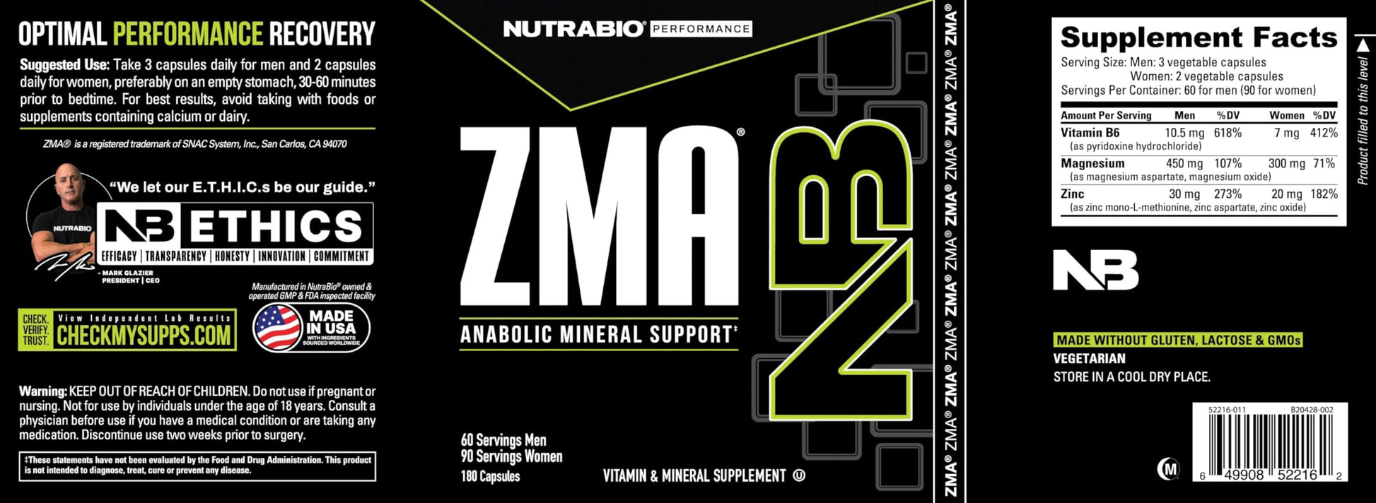 NutraBio ZMA Supplements for Men & Women- Zinc Magnesium Supplements to Support Hormone Levels -Sleep- Muscle Recovery-Immune Health 90 Count Nirvana Guru