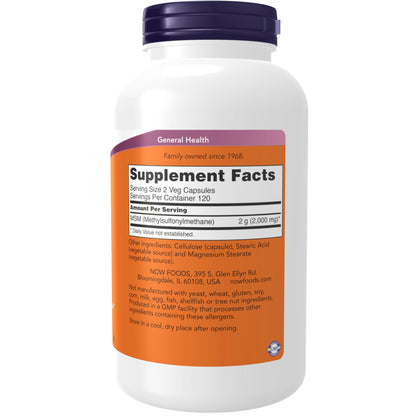NOW Supplements, MSM (Methylsulfonylmethane) 1,000 mg, Joint Health*, 240 Veg Capsules - Nirvana Guru