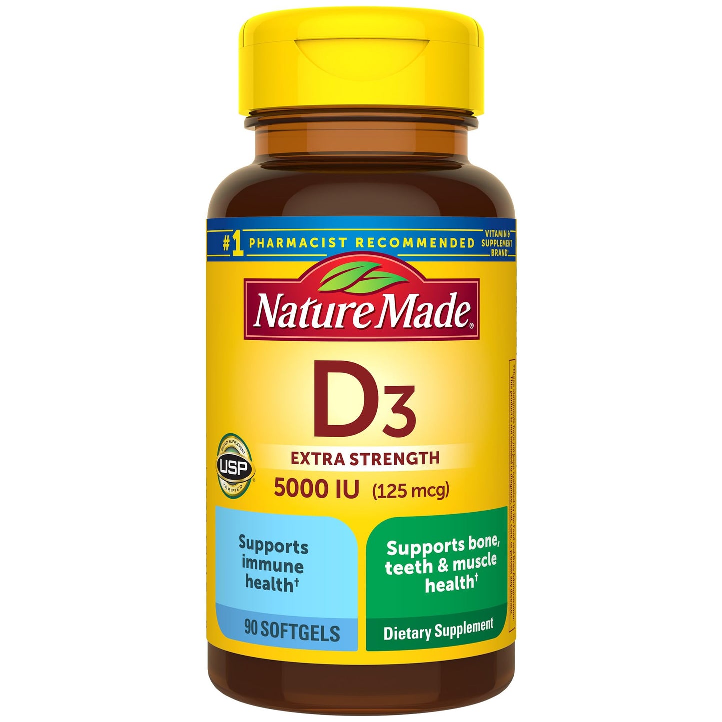 Nature Made Extra Strength Vitamin D3 5000 IU (125 mcg), Dietary Supplement for Bone, Teeth, Muscle and Immune Health Support, 180 Softgels, 180 Day Supply - Nirvana Guru