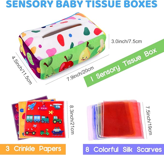 Baby Toys 6 to 12 Months - Tissue Box Toy Montessori for Babies 6-12 Months, Soft Stuffed High Contrast Crinkle Infant Sensory Toys, Boys&Girls Kids Early Learning Gifts nirvanaguru