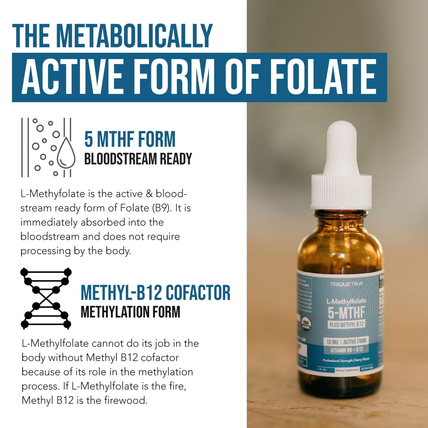 L Methyl Folate 15mg Plus Methyl B12 Cofactor – High Potency, Active 5-MTHF Form - Supports Mood, Methylation, Cognition – Bioactive Forms of Vitamin B9 & B12 (60 Capsules – 60 Servings)