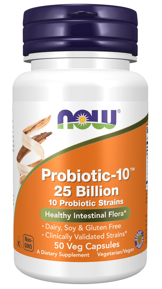 NOW Foods Supplements, Probiotic-10™, 25 Billion, with 10 Probiotic Strains, Dairy, Soy and Gluten Free, Strain Verified, 100 Veg Capsules - Nirvana Guru