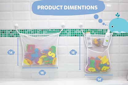 2 x Mesh Bath Toy Organizer + 8 Ultra Strong Hooks – The Perfect Bathtub Toy Holder & Bathroom or Shower Caddy – These Multi-use Net Bags Make Baby Bath Toy Storage Easy – For Kids & Toddlers nirvanaguru
