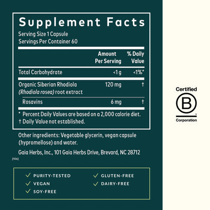 Gaia Herbs Rhodiola Rosea - Stress Support Supplement Traditionally for Supporting Healthy Stamina and Endurance - with Siberian Rhodiola Root Extract - 60 Vegan Liquid Phyto-Capsules (30-Day Supply) - Nirvana Guru
