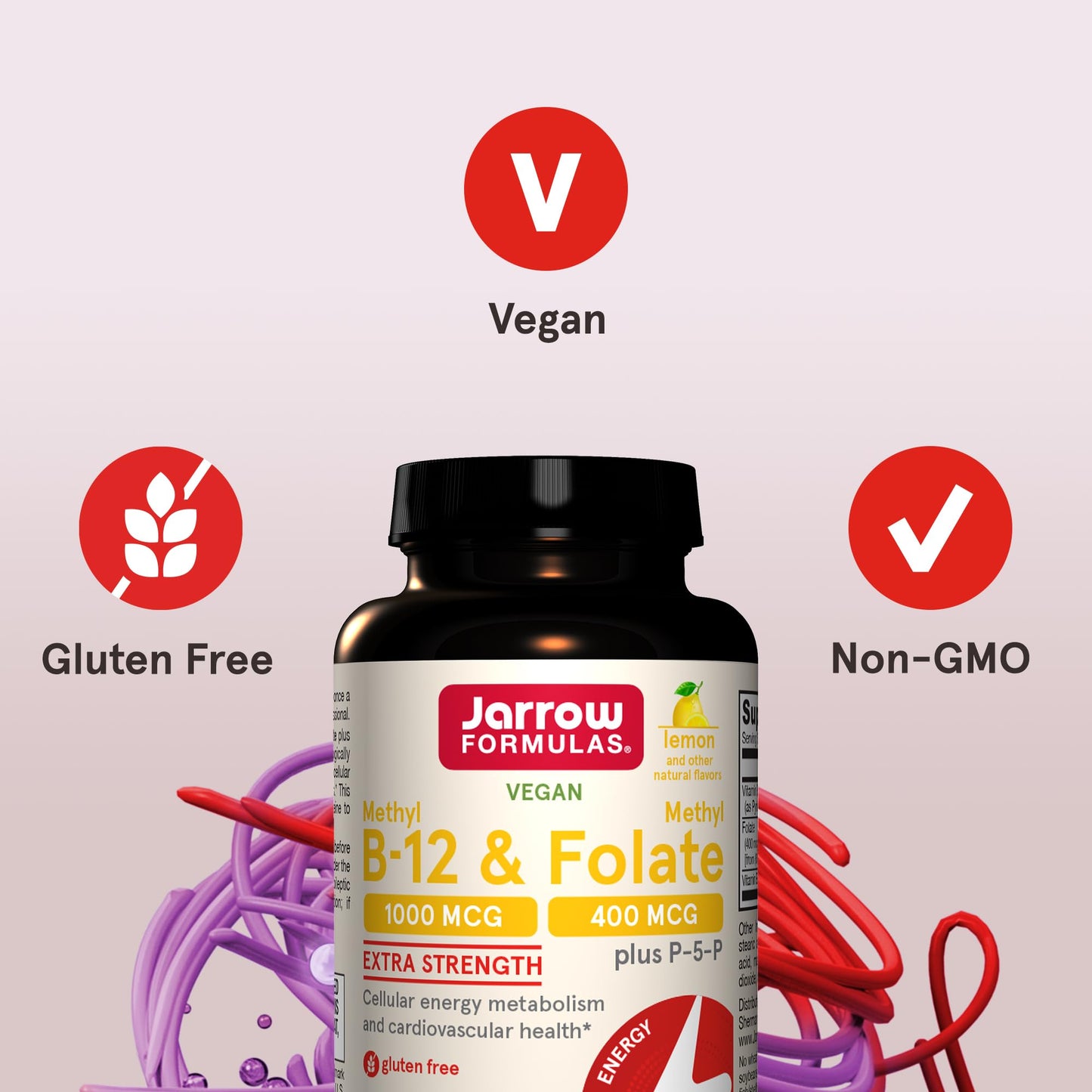 Jarrow Formulas Extra Strength Methyl B-12 1000 mcg & Methyl Folate 400 mcg + P-5-P, Dietary Supplement for Cellular Energy Metabolism and Cardiovascular Support, 100 Chewable Tablets, 100 Day Supply - Nirvana Guru