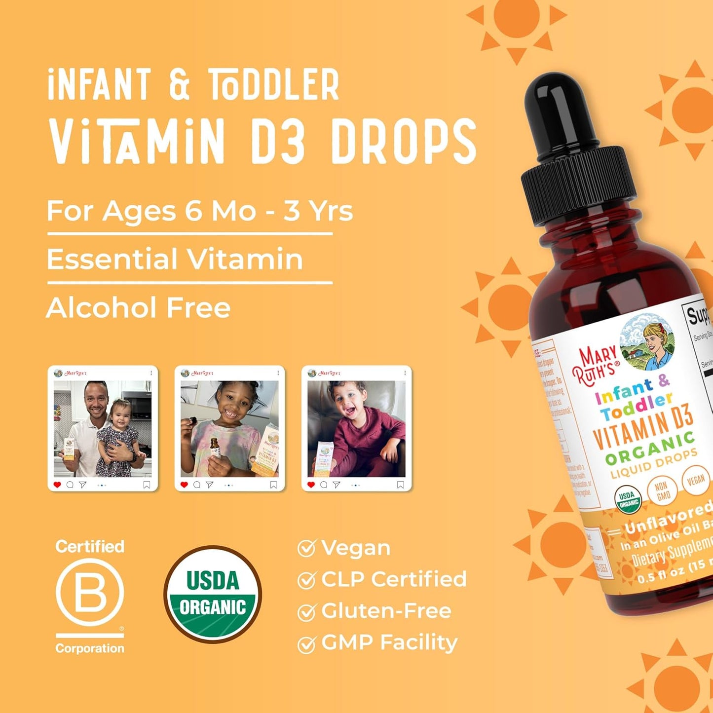 MaryRuth Organics USDA Organic Vitamin D Drops | Vitamin D3 Liquid | Sugar Free | Liquid Vitamin D Drops Immune Support for Infants & Toddlers | VIT D3 | Gluten Free | Non-GMO | 90-150 Servings - Nirvana Guru