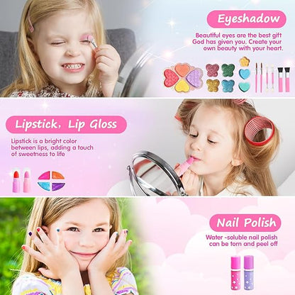 Topsolid Kids Makeup Kit With Mirror - Real Washable Makeup Set for Girls 5-8, Princess Toys Cosmetic Set, Christmas & Birthday Gifts for 3-8 Year Old Girls nirvanaguru