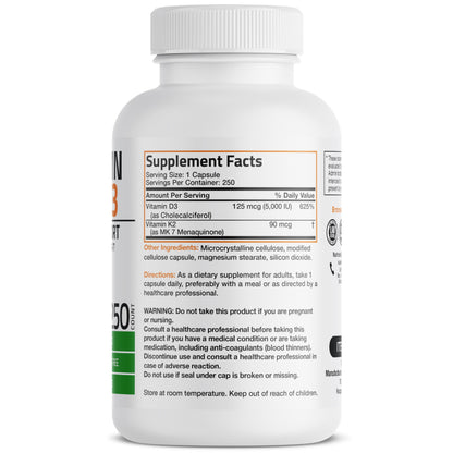 Bronson Vitamin K2 (MK7) with D3 Supplement Non-GMO Formula 5000 IU Vitamin D3 & 90 mcg K2 MK-7 Easy to Swallow D & K Complex, 120 Capsules