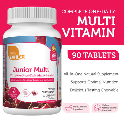 Zahler Kids Multivitamin Chewable Vitamin Tablet - Complete One Daily Kids Vitamins Supplement - Contains 20+ Minerals & Vitamins for Kids & Toddlers - Kosher Multivitamins Cherry Flavor (90) - Nirvana Guru
