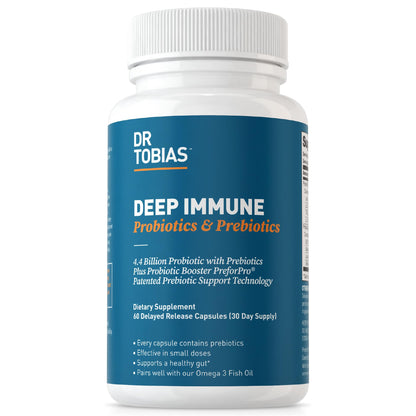 Dr. Tobias Deep Immune Probiotics & Prebiotics, Dual Action Digestion & Immune Support with PreforPro Prebiotics & Delayed Release Spore Forming Probiotics for Women & Men, 60 Capsules, 30 Servings - Nirvana Guru