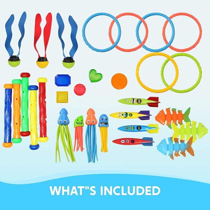 JOYIN 30 Pcs Diving Pool Toys for Kids Ages 3-12 Jumbo Set with Storage Bag Pool Games Summer Swim Water FishToys nirvanaguru