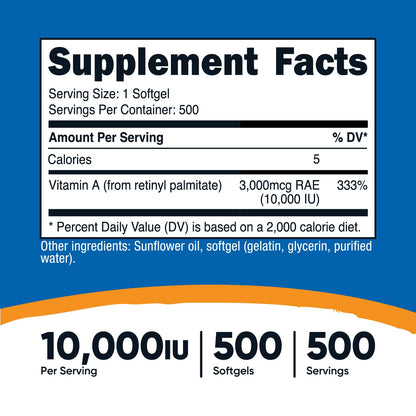 Nutricost Vitamin A 10,000 IU, 500 Softgel Capsules Nirvana Guru
