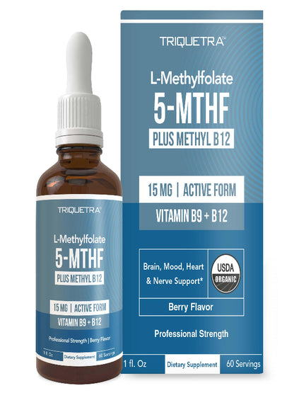 L Methyl Folate 15mg Plus Methyl B12 Cofactor – High Potency, Active 5-MTHF Form - Supports Mood, Methylation, Cognition – Bioactive Forms of Vitamin B9 & B12 (60 Capsules – 60 Servings)