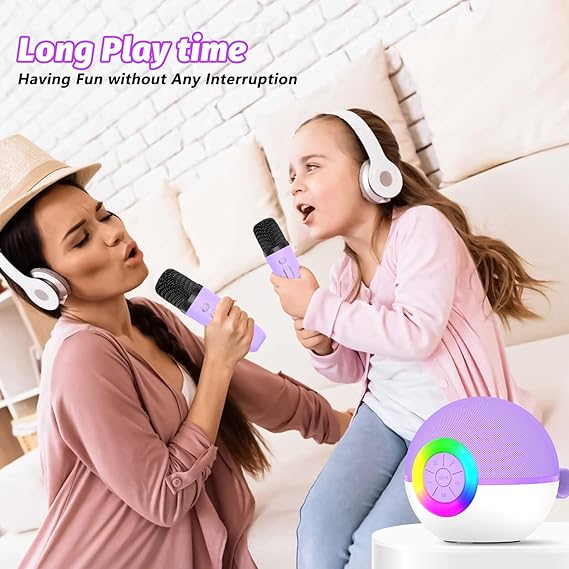 goopow Mini Karaoke Machine Speaker for Kids Adults, Portable Bluetooth Microphone Song Toys with LED Light, Best Chritmas Birthday Festival Gift for 3 4 5 6 7 8+ Year Old Girls Boys (Purple-2MIC) nirvanaguru