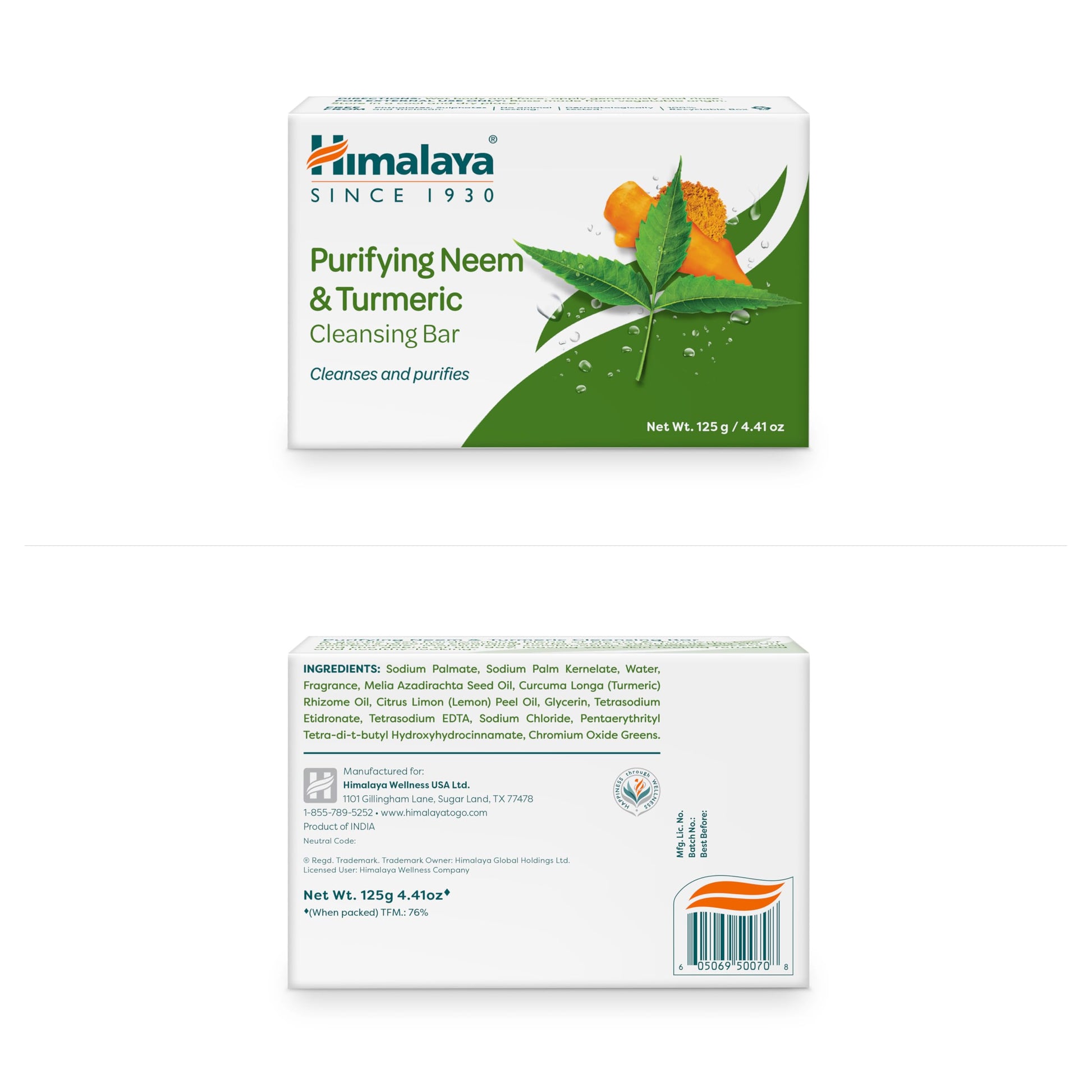 Himalaya Purifying Neem & Turmeric Cleansing Bar for Clean and Healthy Looking Skin, Free from Parabens, SLS and Phthalates, Gluten Free, Vegan, 125 g (4.41 oz), 6 Pack - Nirvana Guru