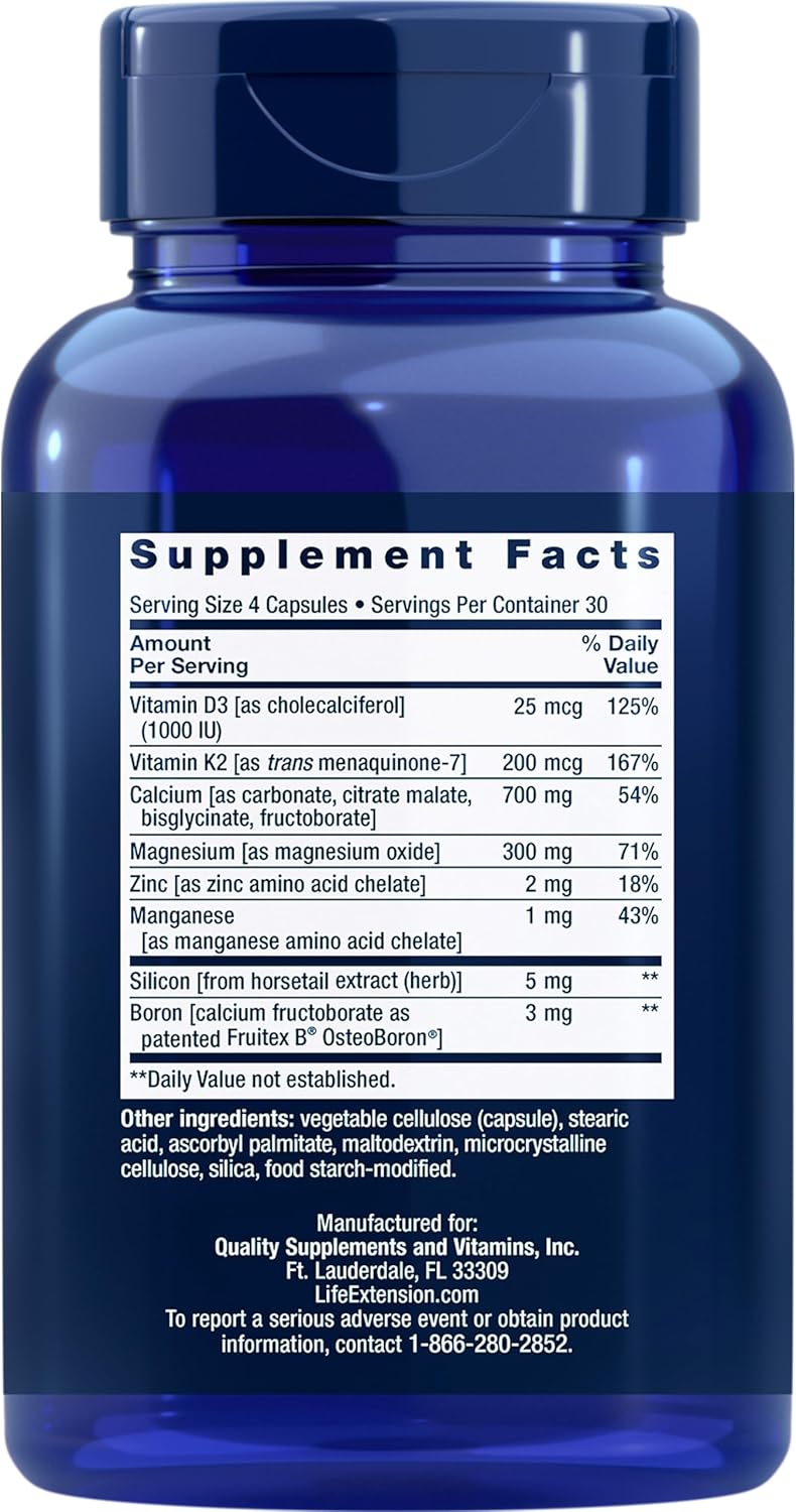 Life Extension Bone Restore + Vitamin K2 Vitamins & Minerals Maintain Bone Health & Strength - Fortifying Nutrients Calcium, D3 & Important Bone Building Minerals - Non-GMO, Gluten-Free -120 Capsules Nirvana Guru