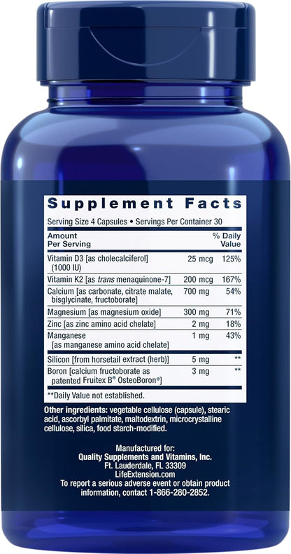 Life Extension Bone Restore + Vitamin K2 Vitamins & Minerals Maintain Bone Health & Strength - Fortifying Nutrients Calcium, D3 & Important Bone Building Minerals - Non-GMO, Gluten-Free -120 Capsules Nirvana Guru