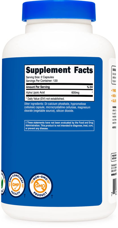 Nutricost Alpha Lipoic Acid 600mg Per Serving, 240 Capsules - Gluten Free, Vegetarian Capsules, Soy Free & Non-GMO