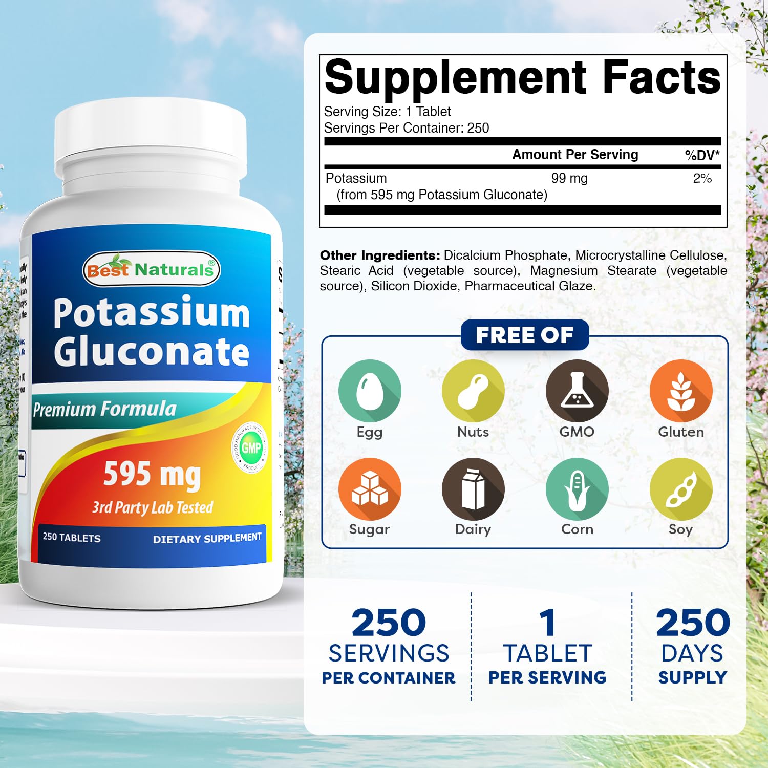 Best Naturals Potassium Gluconate Supplement 595 Mg Tablet, 250Count Nirvana Guru