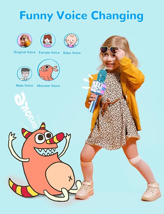Amazmic Kids Karaoke Microphone Machine Toys for Girls Bluetooth Microphone with LED Light, Birthday Gift for Girls Boys 3 4 5 6 7 8 9 10 11 12 Year Old Kids Toys(Blue) nirvanaguru