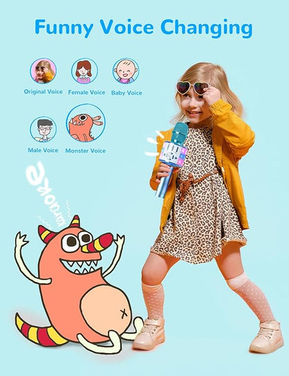 Amazmic Kids Karaoke Microphone Machine Toys for Girls Bluetooth Microphone with LED Light, Birthday Gift for Girls Boys 3 4 5 6 7 8 9 10 11 12 Year Old Kids Toys(Blue) nirvanaguru