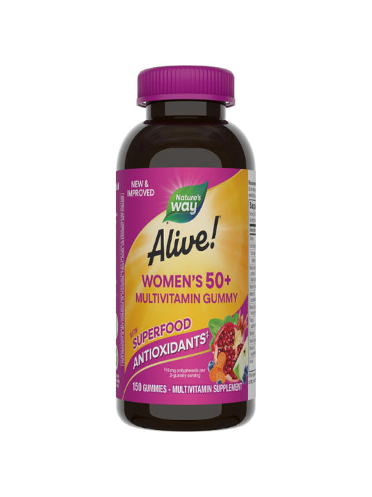 Nature's Way Alive Women’s 50+ Daily Gummy Multivitamins, Supports Multiple Body Systems*, Supports Healthy Heart, Brain & Bones,* B-Vitamins, Mixed Berry Flavored, 150 Gummies (Packaging May Vary) - Nirvana Guru