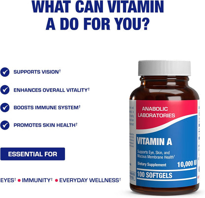 Vitamin A 10000 IU Softgels - Clinical Formula Vitamin A Supplement from Cod Liver Oil with Broad Spectrum Retinoids for Eye Care Vision Support & Reproductive Health - Made in The USA - 100 Servings Nirvana Guru