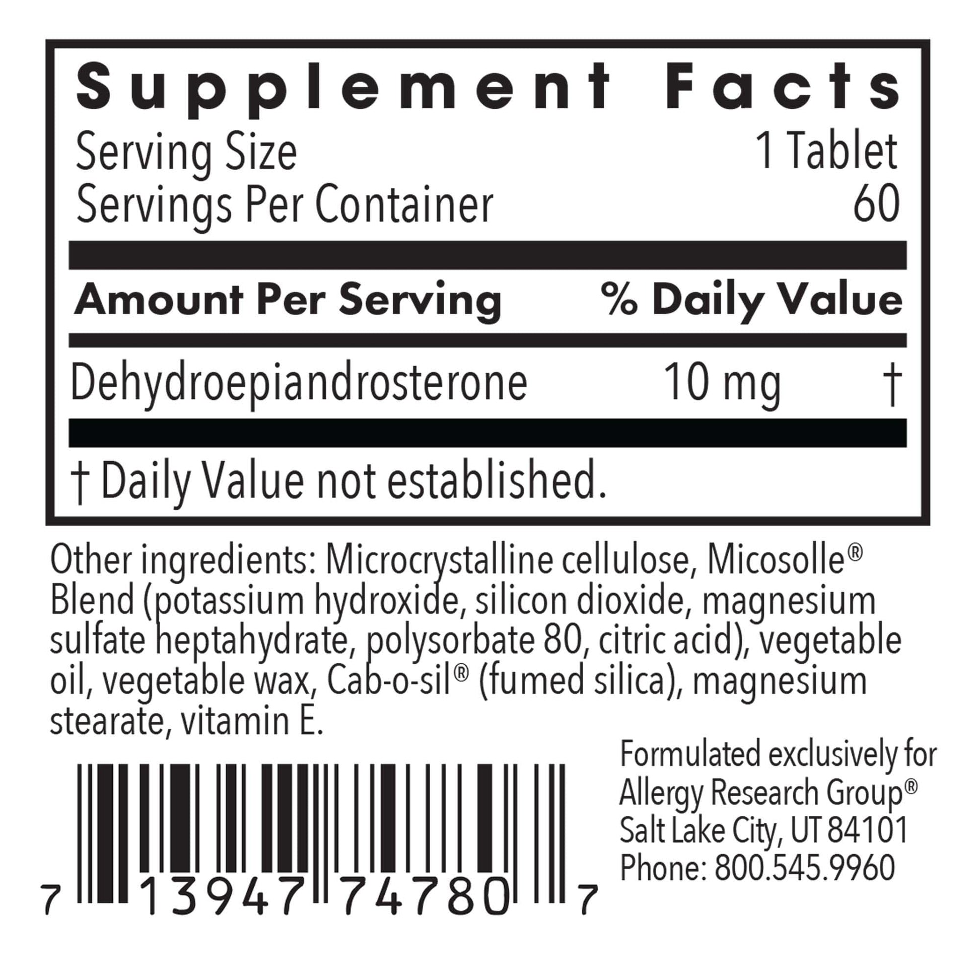 Allergy Research Group DHEA 25mg Supplement - Hormone Support for Men & Women, Micronized Lipid Matrix, Hypoallergenic, Soy-Free, Scored Tablets - 60 Count Nirvana Guru
