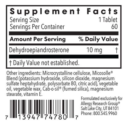 Allergy Research Group DHEA 25mg Supplement - Hormone Support for Men & Women, Micronized Lipid Matrix, Hypoallergenic, Soy-Free, Scored Tablets - 60 Count Nirvana Guru